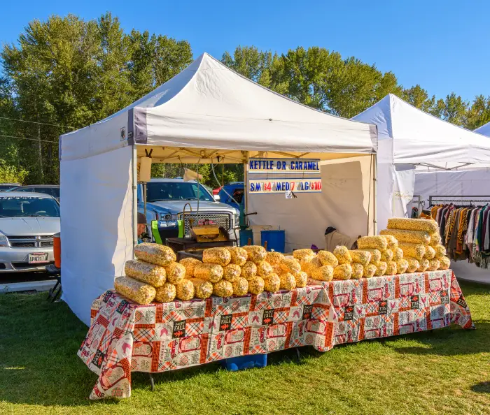 Temporary food vendor booth at a Fulton County event